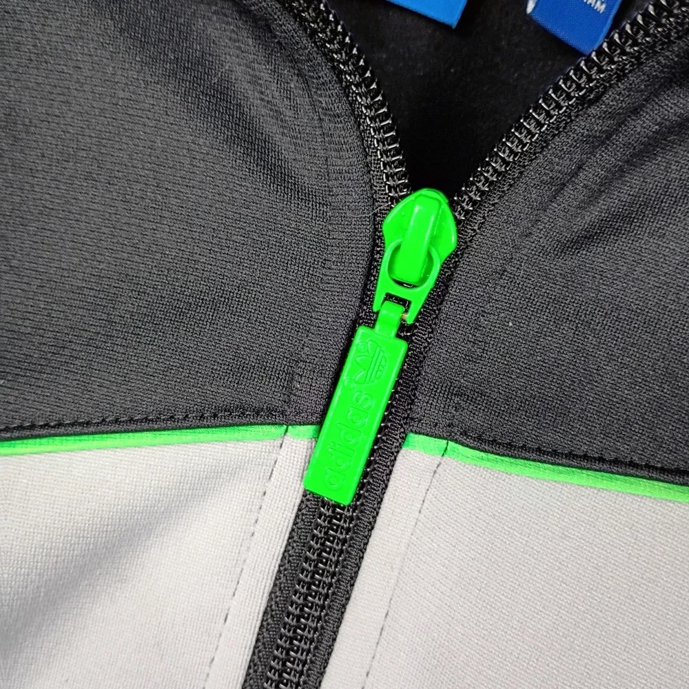 Adidas Track Jacket Mens XL Grey Black Neon Green Colorblock Trefoil Gorpcore